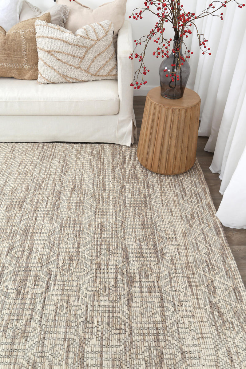 Wamberal Geometric Beige Wool Rug