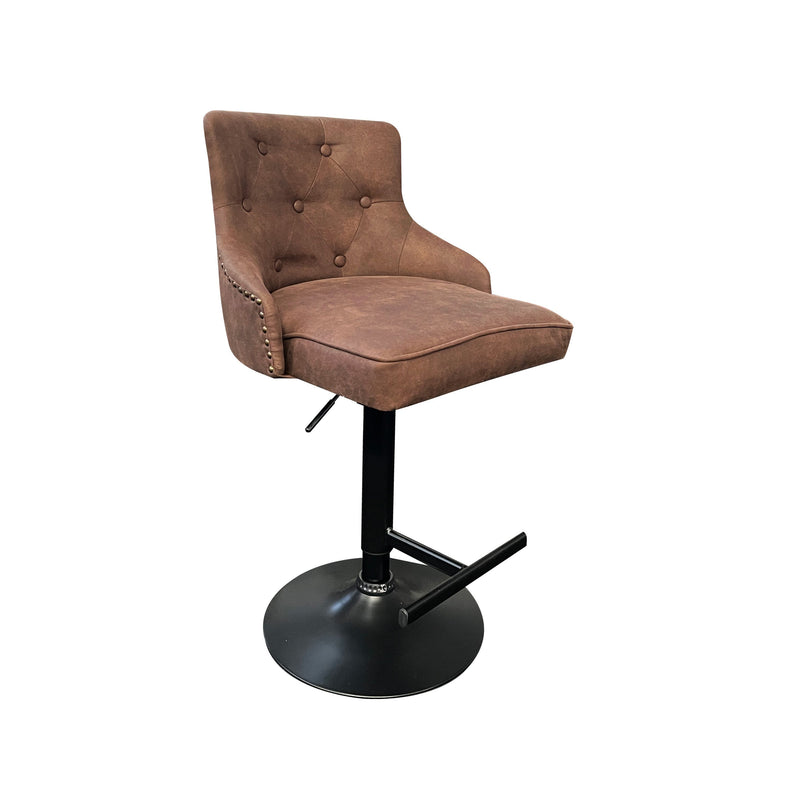 Atlas Barstool in Vintage Faux Leather Seatpad with Brass Gold Studs and Handles - Tan-Discontinues