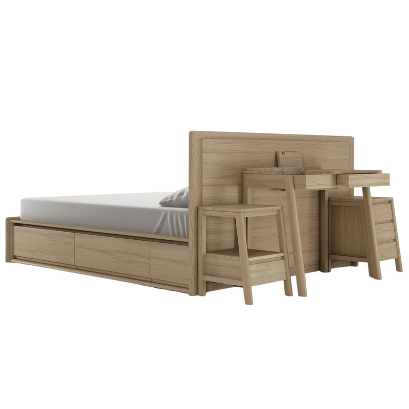 Circa Queen Bed Frame With Fabric Headboard and Storage - White Oak