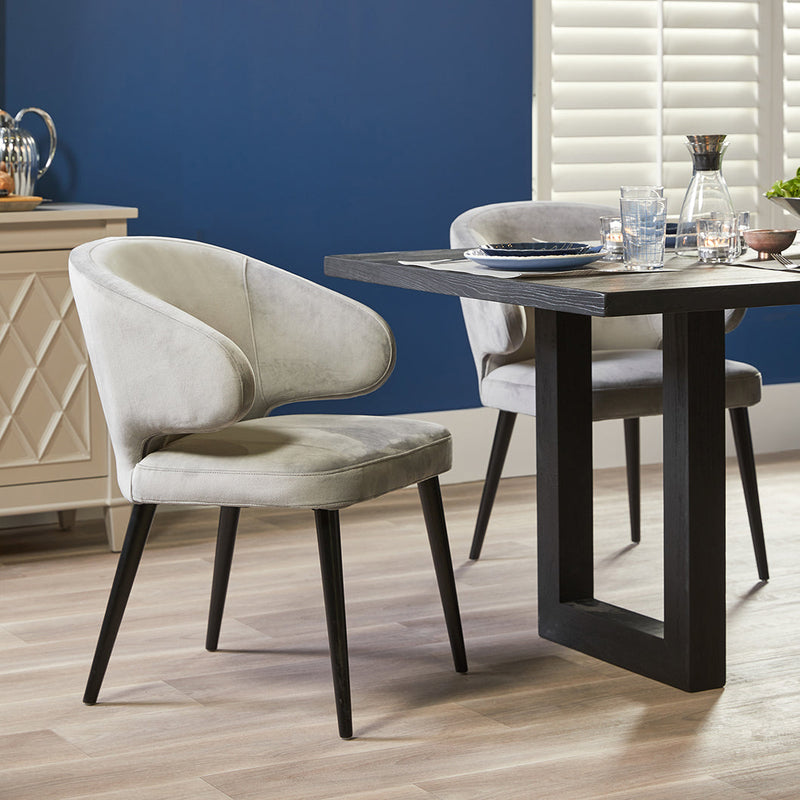 Harlow Black Dining Chair - Grey Velvet