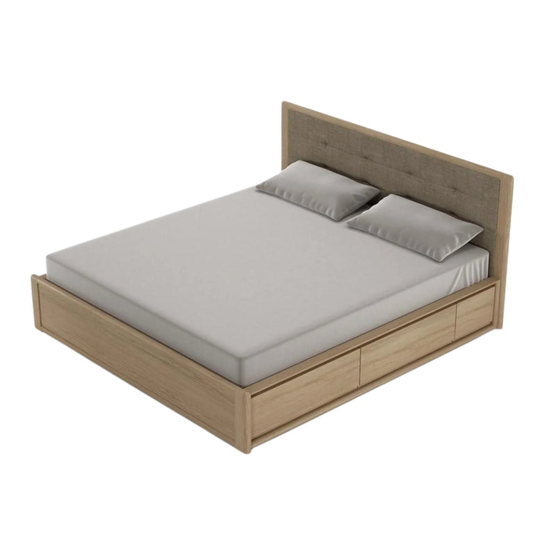 Circa Queen Bed Frame With Fabric Headboard and Storage - White Oak