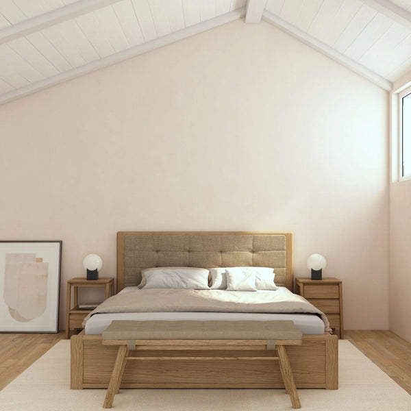 Circa King Bed Frame with Fabric Headboard and Storage - White Oak