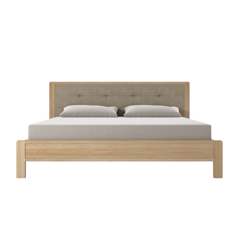 Circa Queen Bed Frame White Oak With  Fabric Headboard  - No Storage