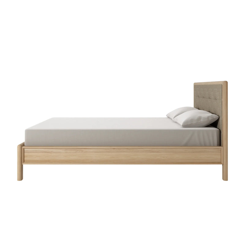 Circa Queen Bed Frame White Oak With  Fabric Headboard  - No Storage