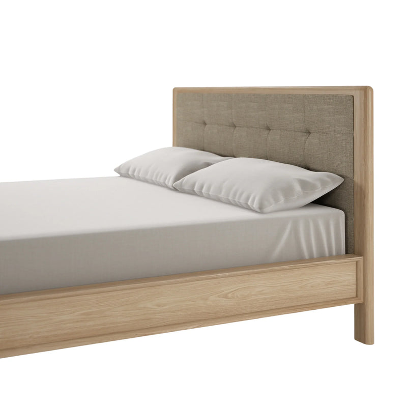 Circa King Bed Frame  White Oak With Fabric Headboard - No Storage