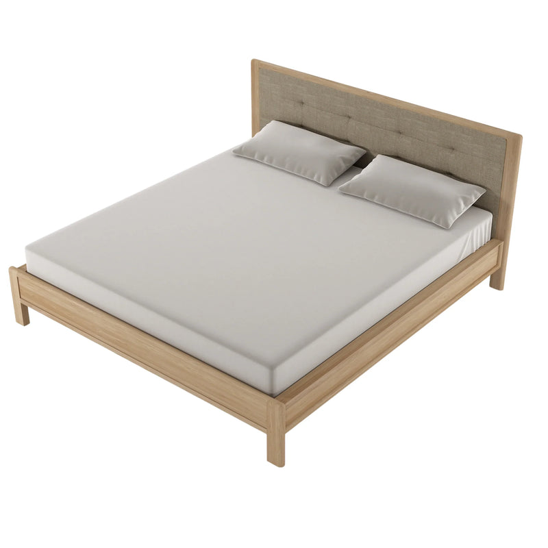 Circa Queen Bed Frame White Oak With  Fabric Headboard  - No Storage