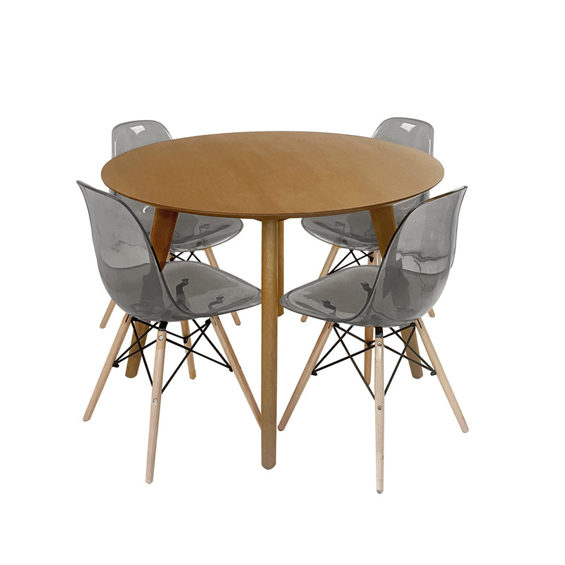 Alexandria 1.1 Dia Dining Table and 4 Jackson Chairs in Clear Black Polyurethane