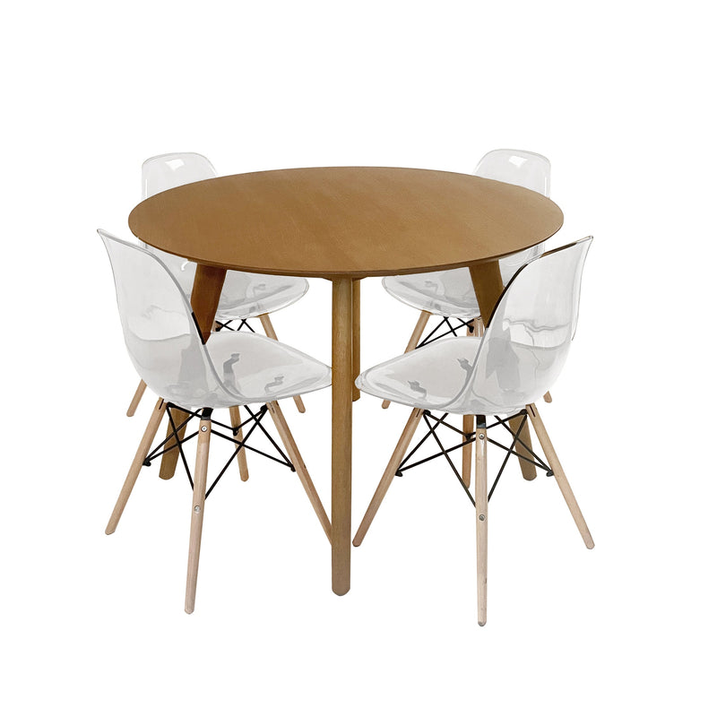 Alexandria 1.1 Dia Dining Table and 4 Jackson Chairs in Clear Polyurethane