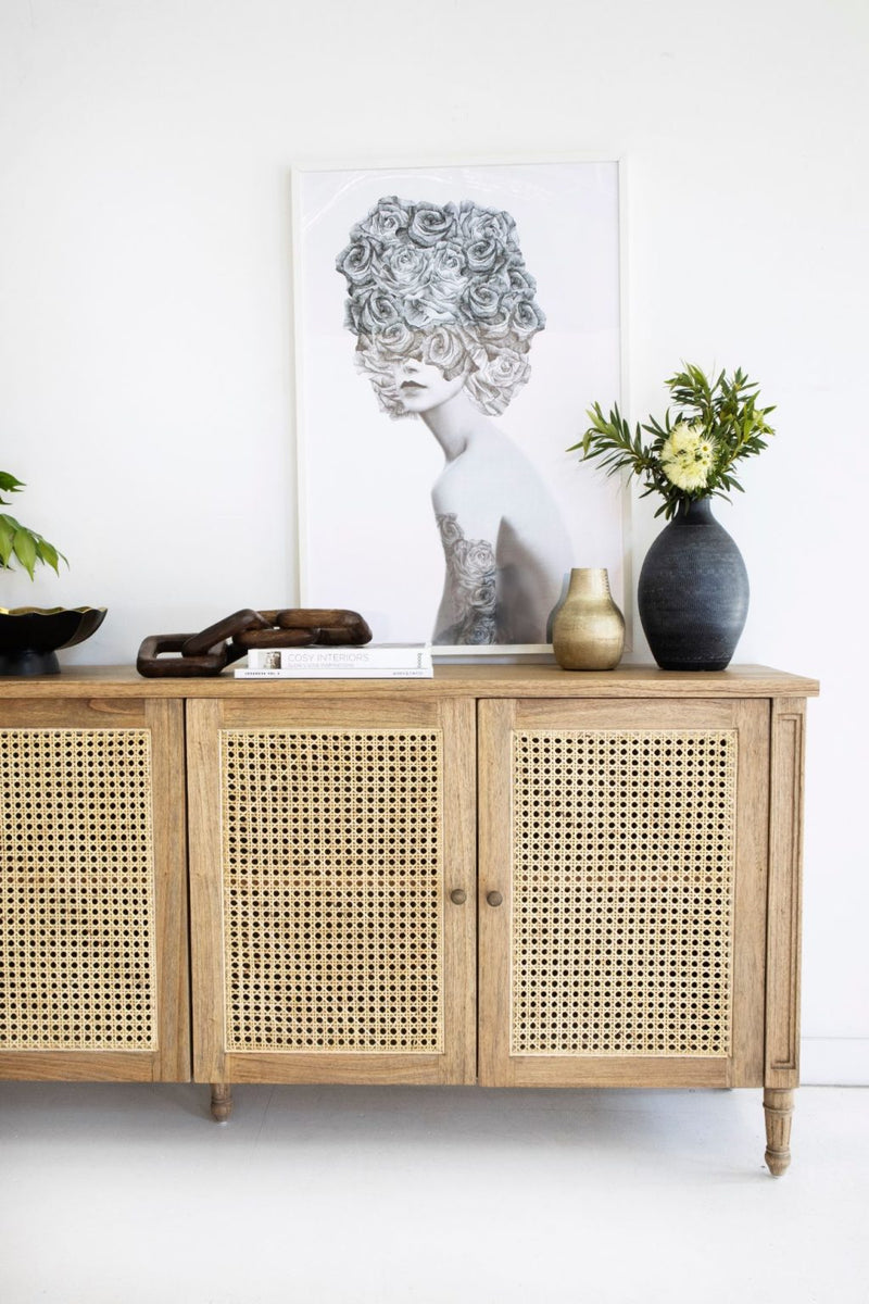 Hampton Cane Four Door Sideboard - Weathered Oak