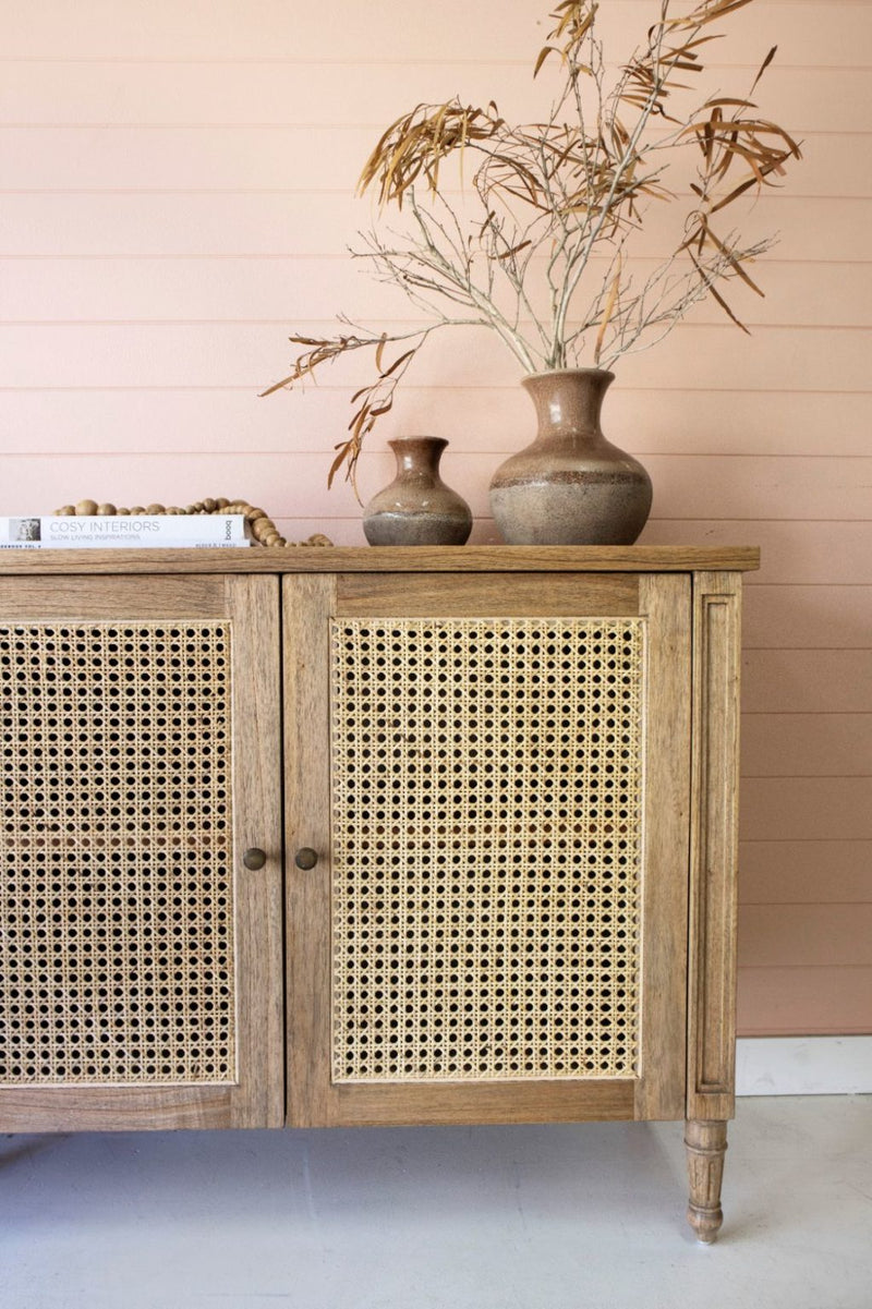 Hampton Cane Four Door Sideboard - Weathered Oak