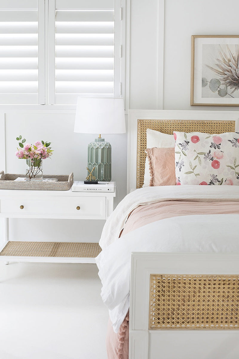 Hampton Cane Nightstand / Bedside – White