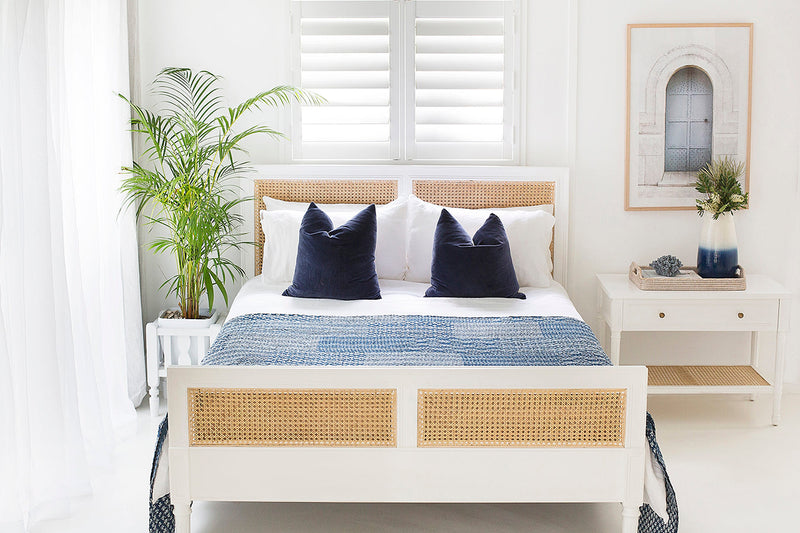 Hampton Cane Bed - Weathered Oak - King Single