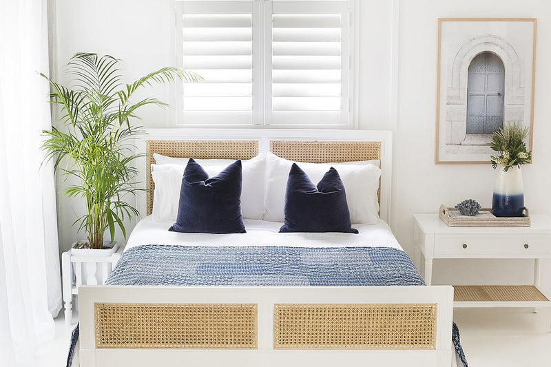 Hampton Cane Bed – Queen Size – White