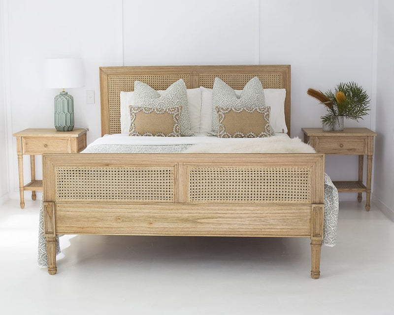 Hampton Cane Bedside Table – Weathered Oak