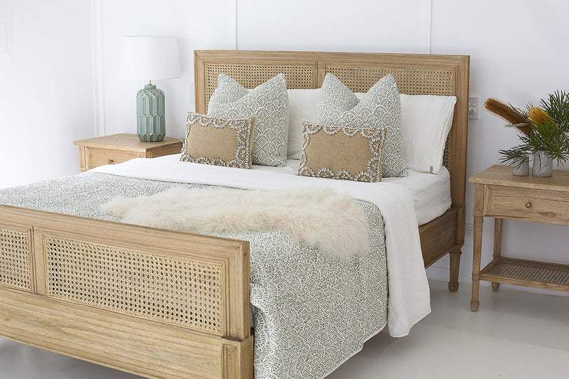 Hampton Cane Bedside Table – Weathered Oak