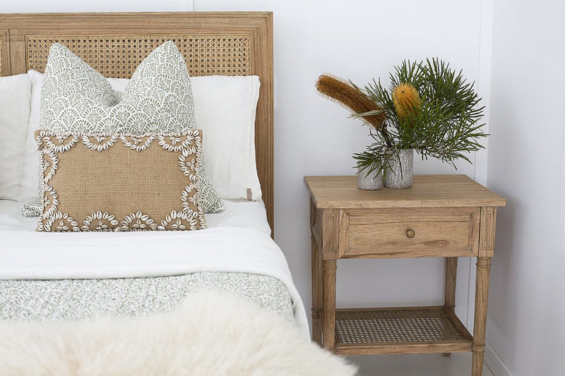 Hampton Cane Bedside Table – Weathered Oak