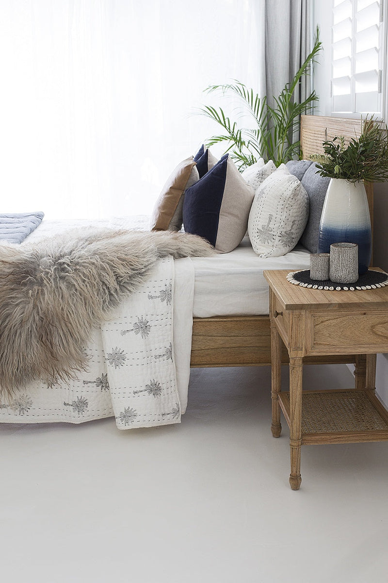 Hampton Cane Bedside Table – Weathered Oak