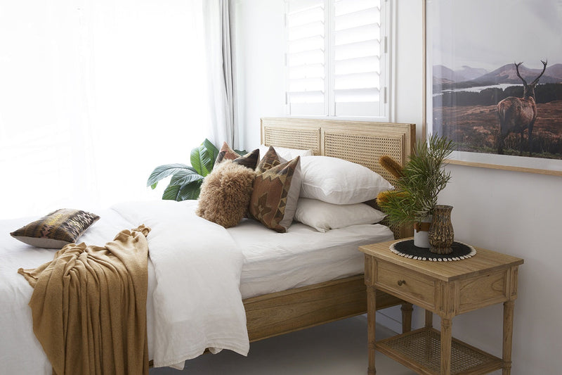 Hampton Cane Bedside Table – Weathered Oak