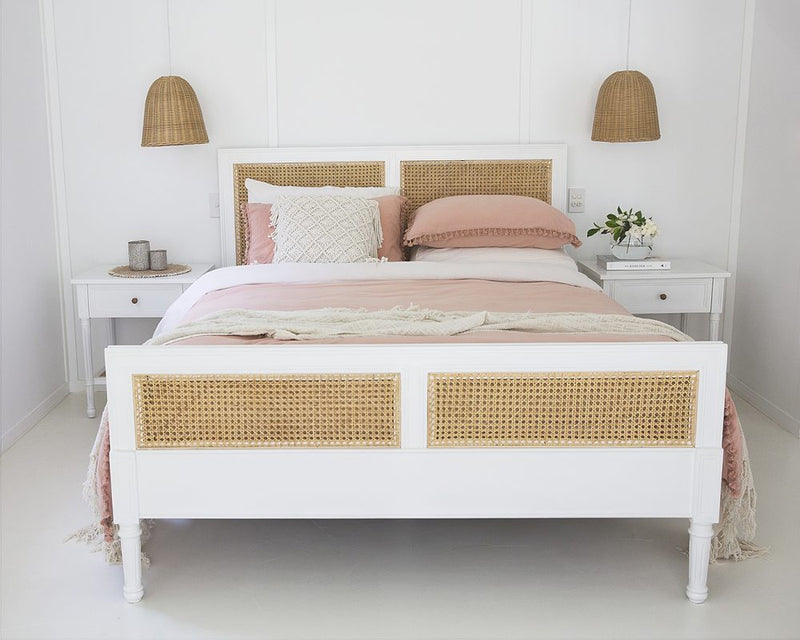 Hampton Cane Bed – Queen Size – White