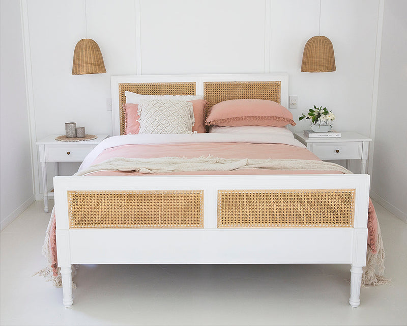 Hampton Cane Bed - Weathered Oak - King Single