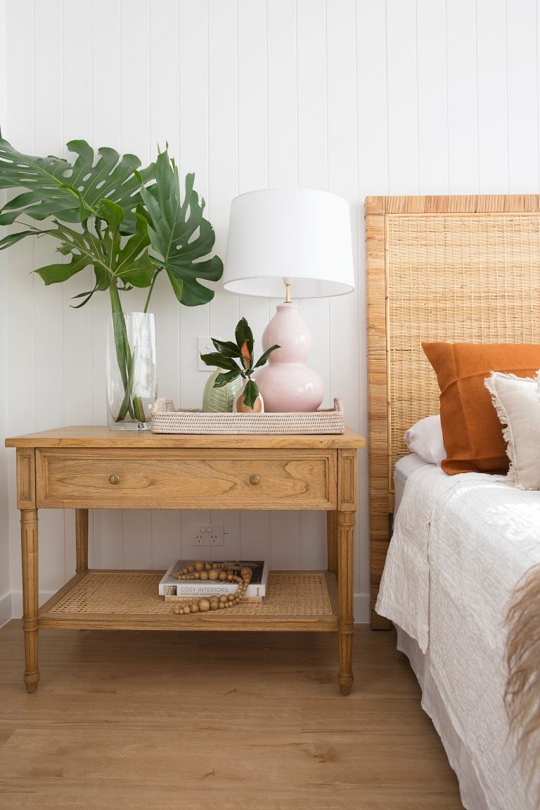 Hampton Cane Nightstand / Bedside – Weathered Oak – 91cm