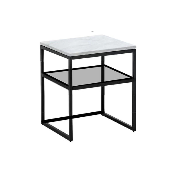 Leonardo Marble Bedside Table with Shelf and Black Metal Frame