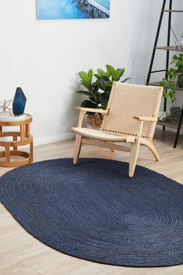 Bondi navy, colour: navy oval, shape: oval Rug