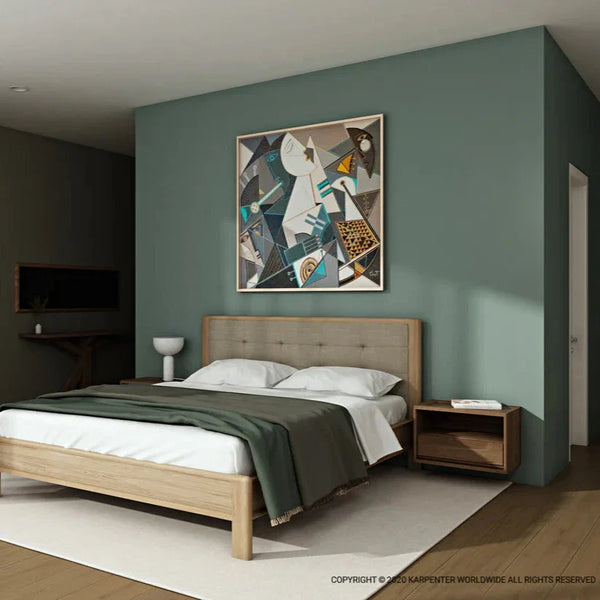 Circa King Bed Frame  White Oak With Fabric Headboard - No Storage