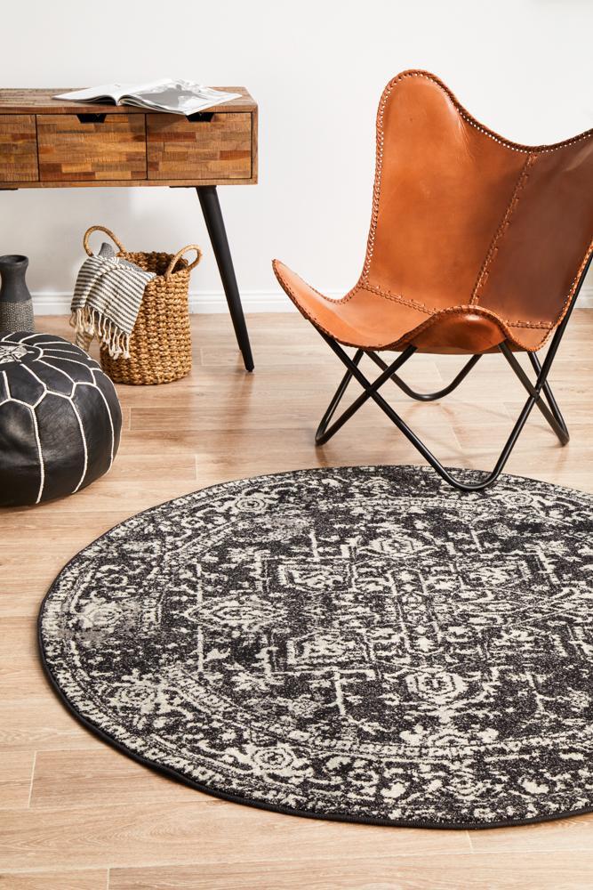 Evoke Charcoal Transitional Round Rug
