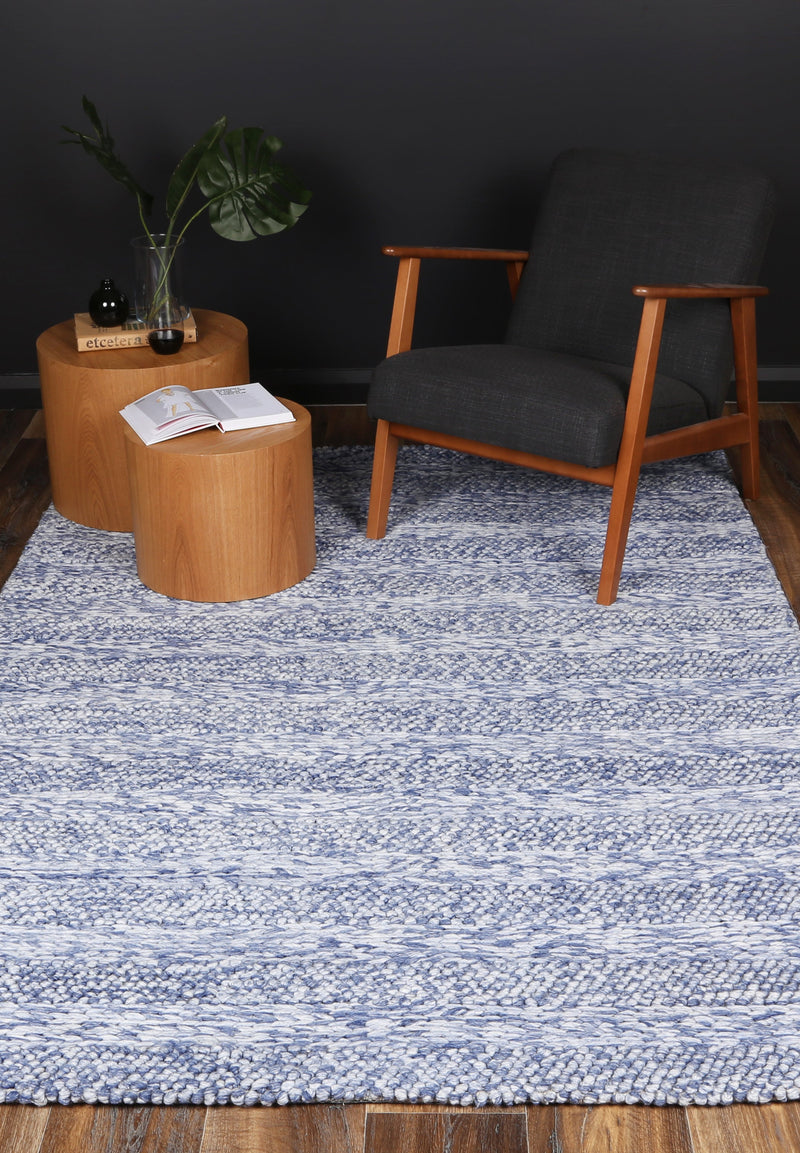 Zayna Ringlets Blue Wool Blend Rug