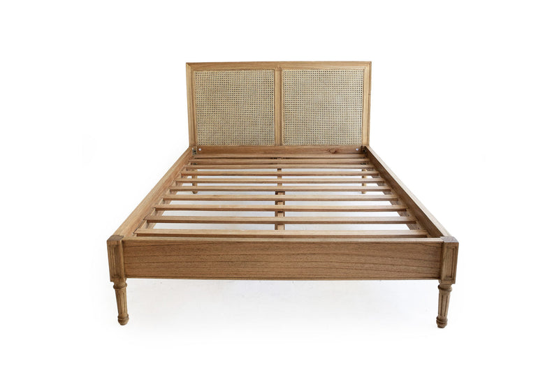 Hampton Cane Bed – Queen Size – Low End – Weathered Oak