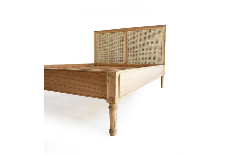 Hampton Cane Bed – Queen Size – Low End – Weathered Oak