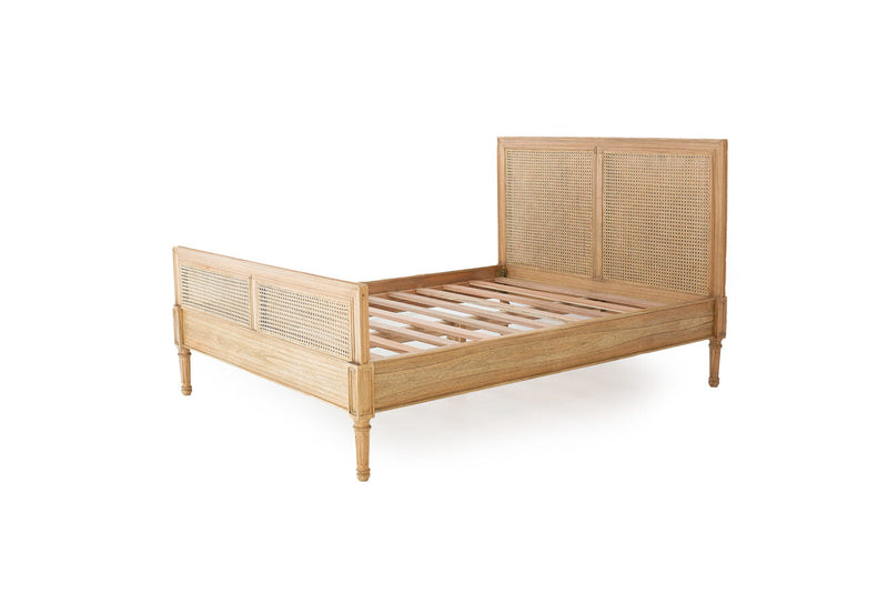 Hampton Cane Bed – Queen Size – Weathered Oak
