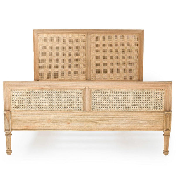Hampton Cane Bed – Queen Size – Weathered Oak