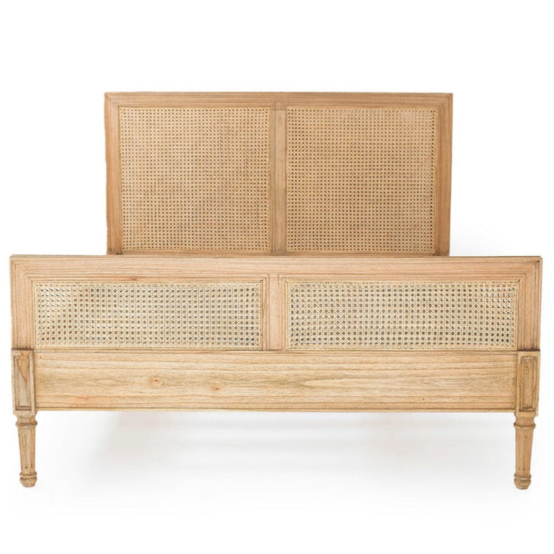 Hampton Cane Bed – Queen Size – Weathered Oak