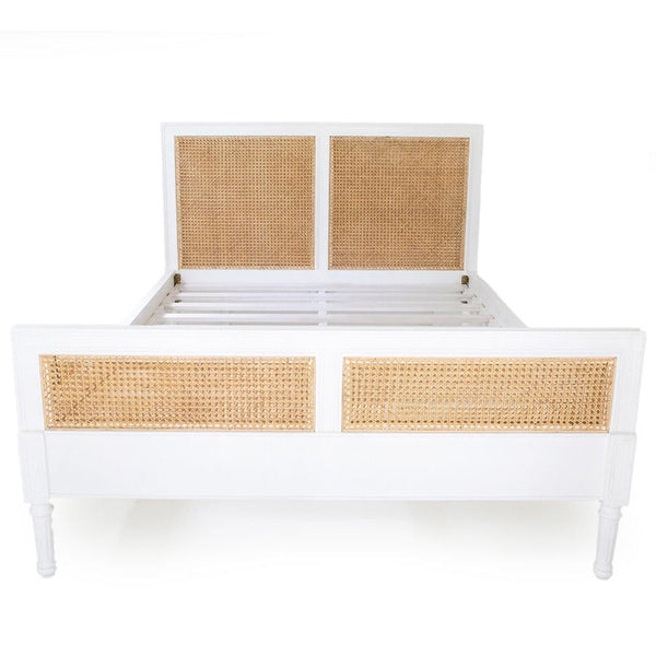 Hampton Cane Bed – Queen Size – White