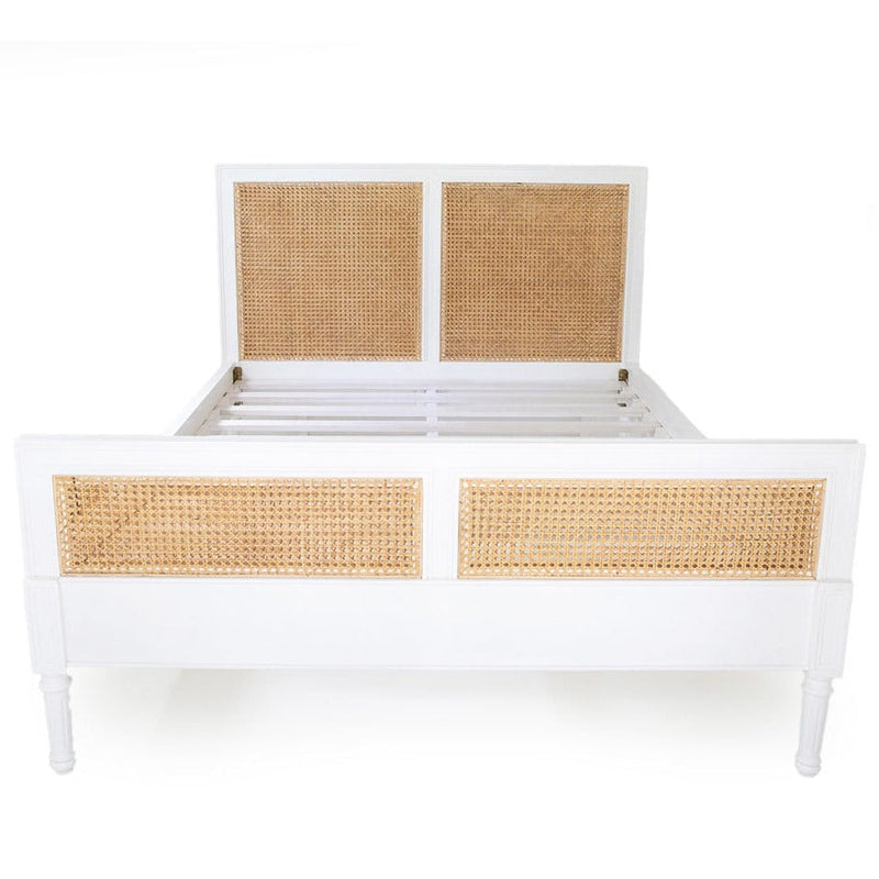Hampton Cane Bed – Queen Size – White