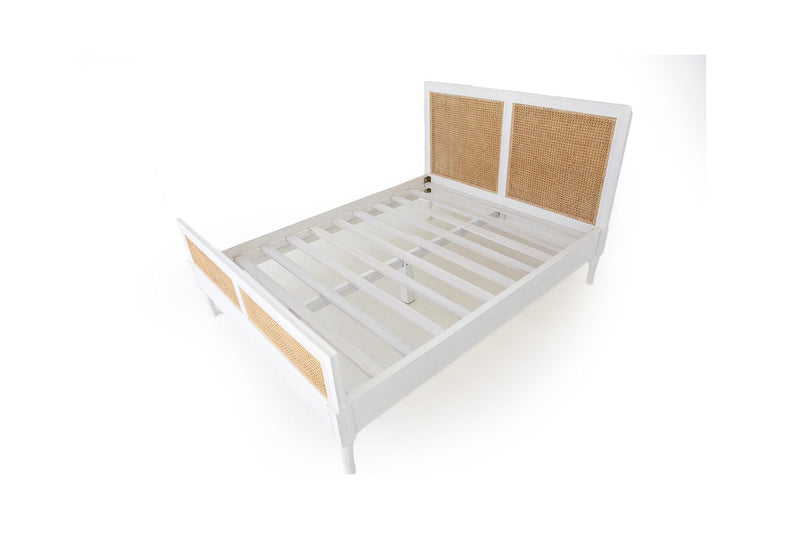 Hampton Cane Bed – Queen Size – White