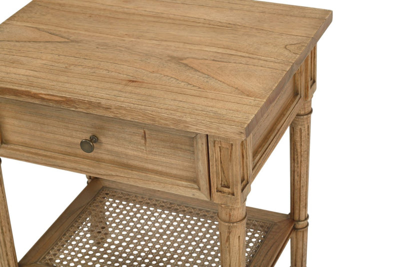 Hampton Cane Bedside Table – Weathered Oak