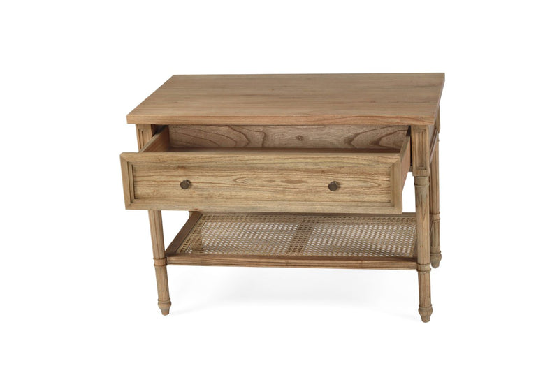 Hampton Cane Nightstand / Bedside – Weathered Oak – 91cm