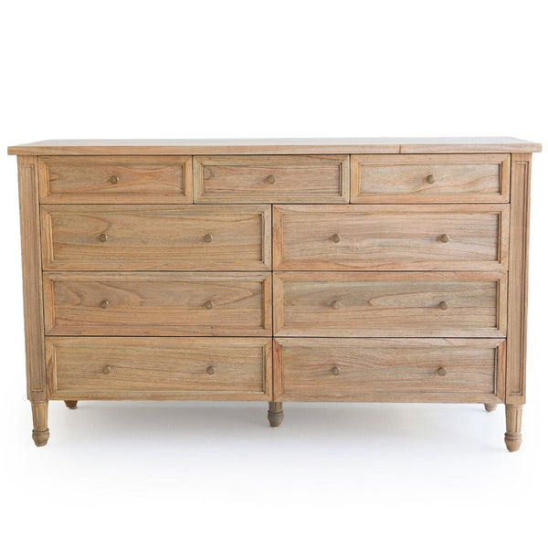 Hampton Dresser - Weathered Oak with Nine Drawers