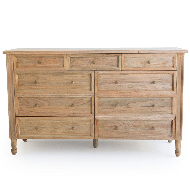 Hampton Dresser - Weathered Oak with Nine Drawers