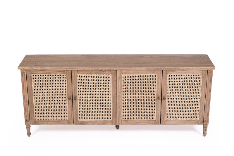 Hampton Cane Four Door Sideboard - Weathered Oak