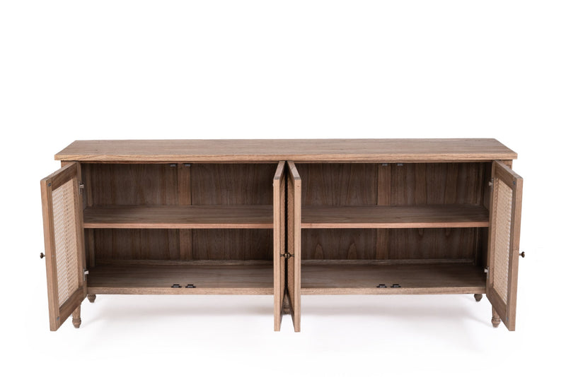 Hampton Cane Four Door Sideboard - Weathered Oak