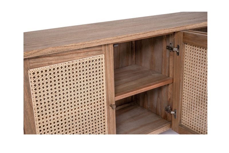 Hampton Cane Four Door Sideboard - Weathered Oak