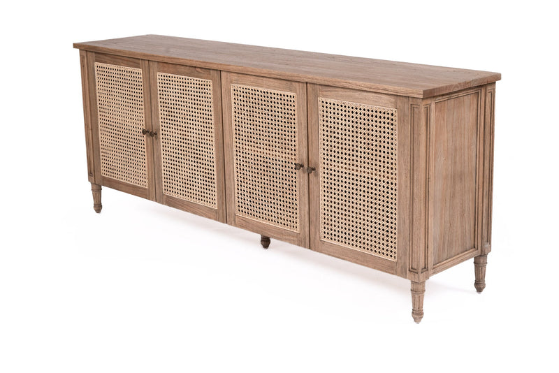 Hampton Cane Four Door Sideboard - Weathered Oak
