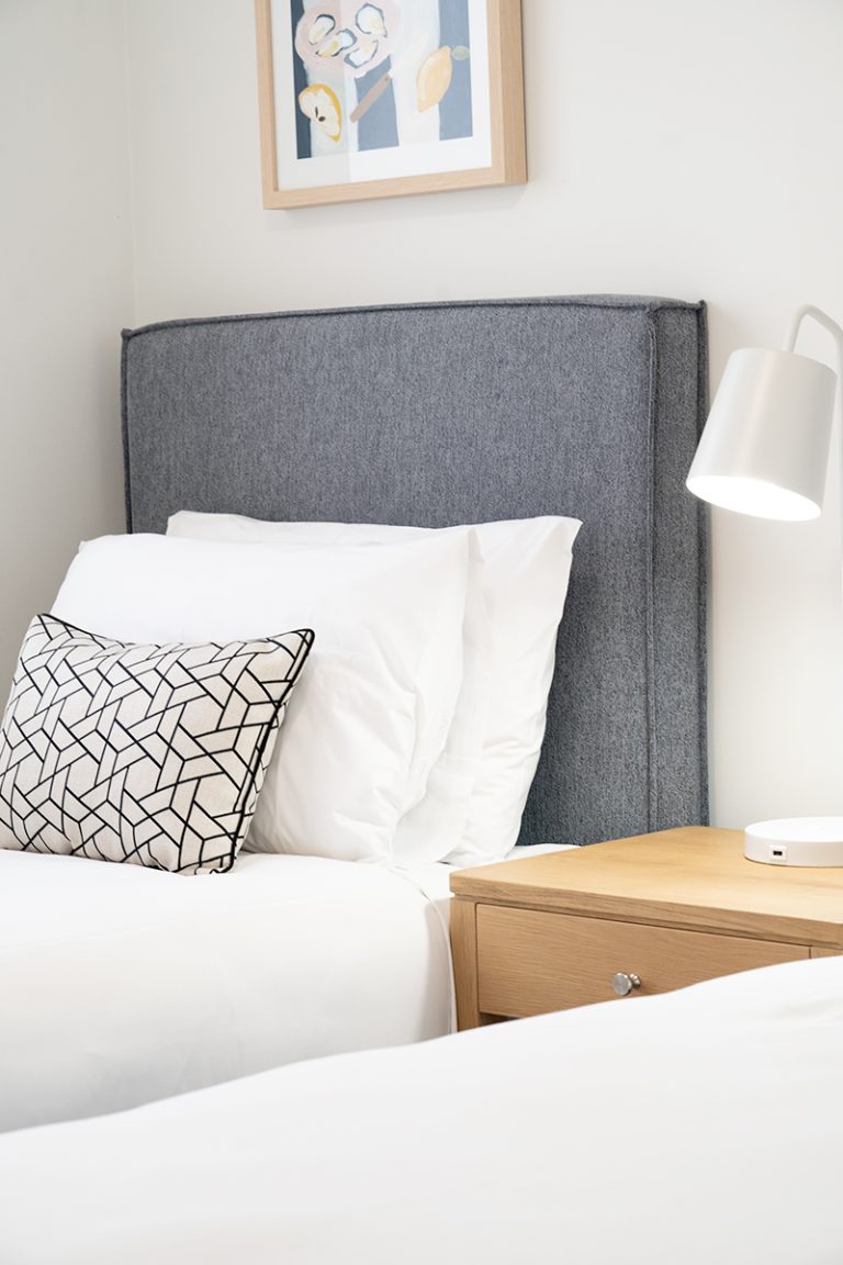 Hudson Upholstered Bedhead - Blue Grey