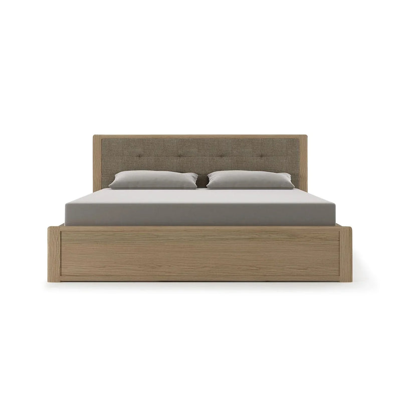 Circa King Bed Frame with Fabric Headboard and Storage - White Oak