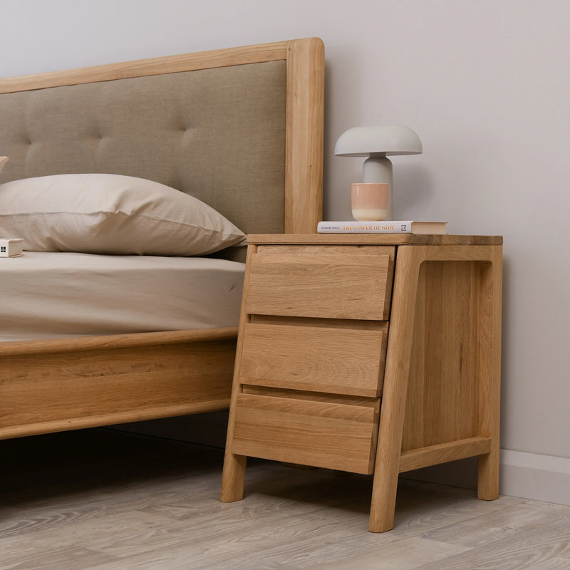 Circa Queen Bed Frame White Oak With  Fabric Headboard  - No Storage
