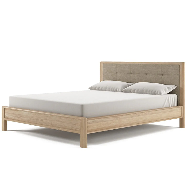 Circa Queen Bed Frame White Oak With  Fabric Headboard  - No Storage
